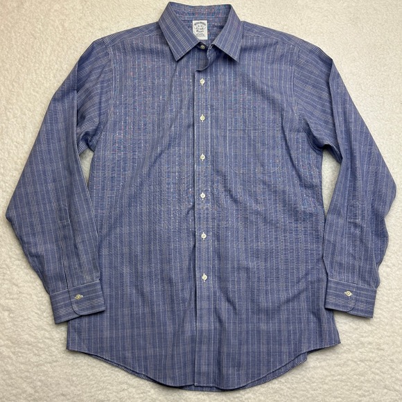 Brooks Brothers Shirt Mens 16-34 Blue Glen Plaid Classic Non-Iron Supima Cotton - Picture 2 of 10